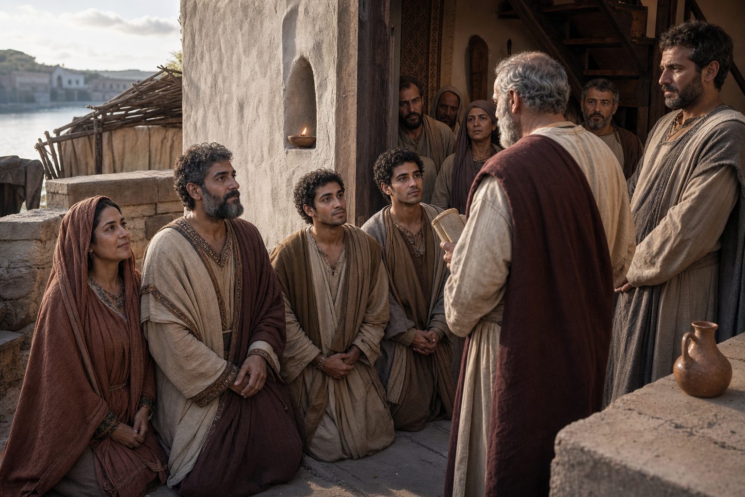 Photo-realistic depiction of the suffering of the holy martyrs of Marinus, Martha, Avdifax, Habakkuk, Kiricus, Valentinus the presbyter, Asteria and many others, Orthodox calendar, 2026-07-19, martyrdom